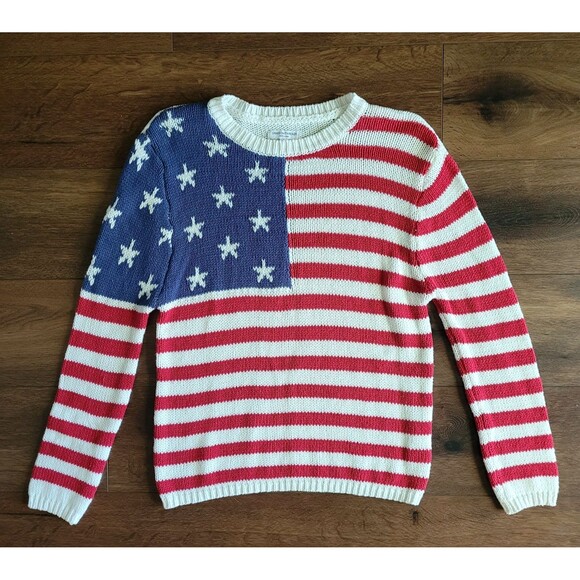 GRAYSON THREADS Sweater Flag Crew Neck Knit Small Lightweight Patriotic Pullover - Picture 1 of 11